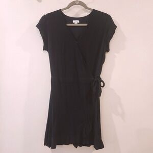 LOFT Black Wrap Romper Dress Size 4 Romper Ruffle Sleeve Faux Dress Short Sleeve